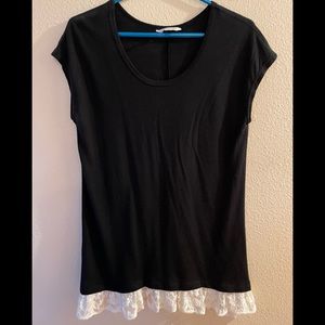 Black short sleeve with lace trim top